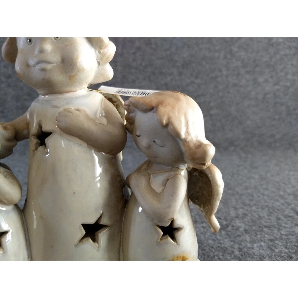 Angel Trio Ceramic Candle Holder Glazed Star‎ Luminary w/ Tealight Christmas NEW